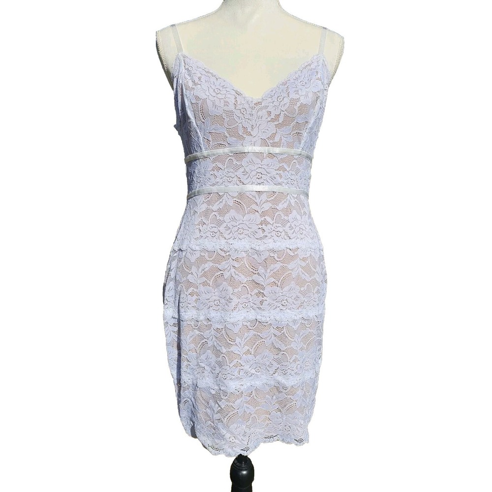 NWT Guess White Lace Backless Bodycon Mini Slip Dress Sz‎ L Beige Liner 90s Y2K